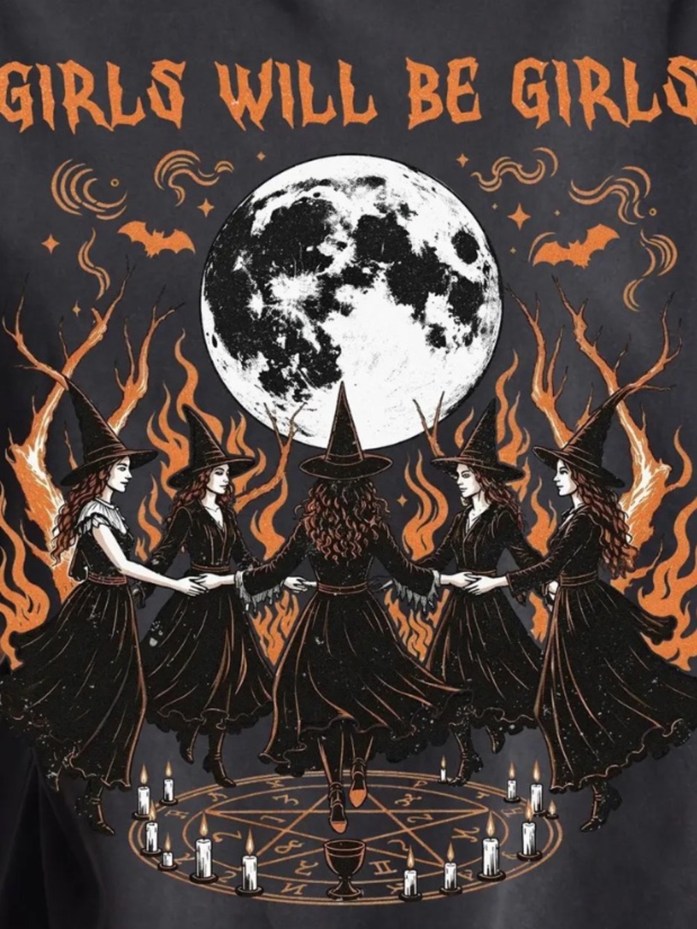 Comfort Colors Black Graphic Witch Tee with Orange and White Print